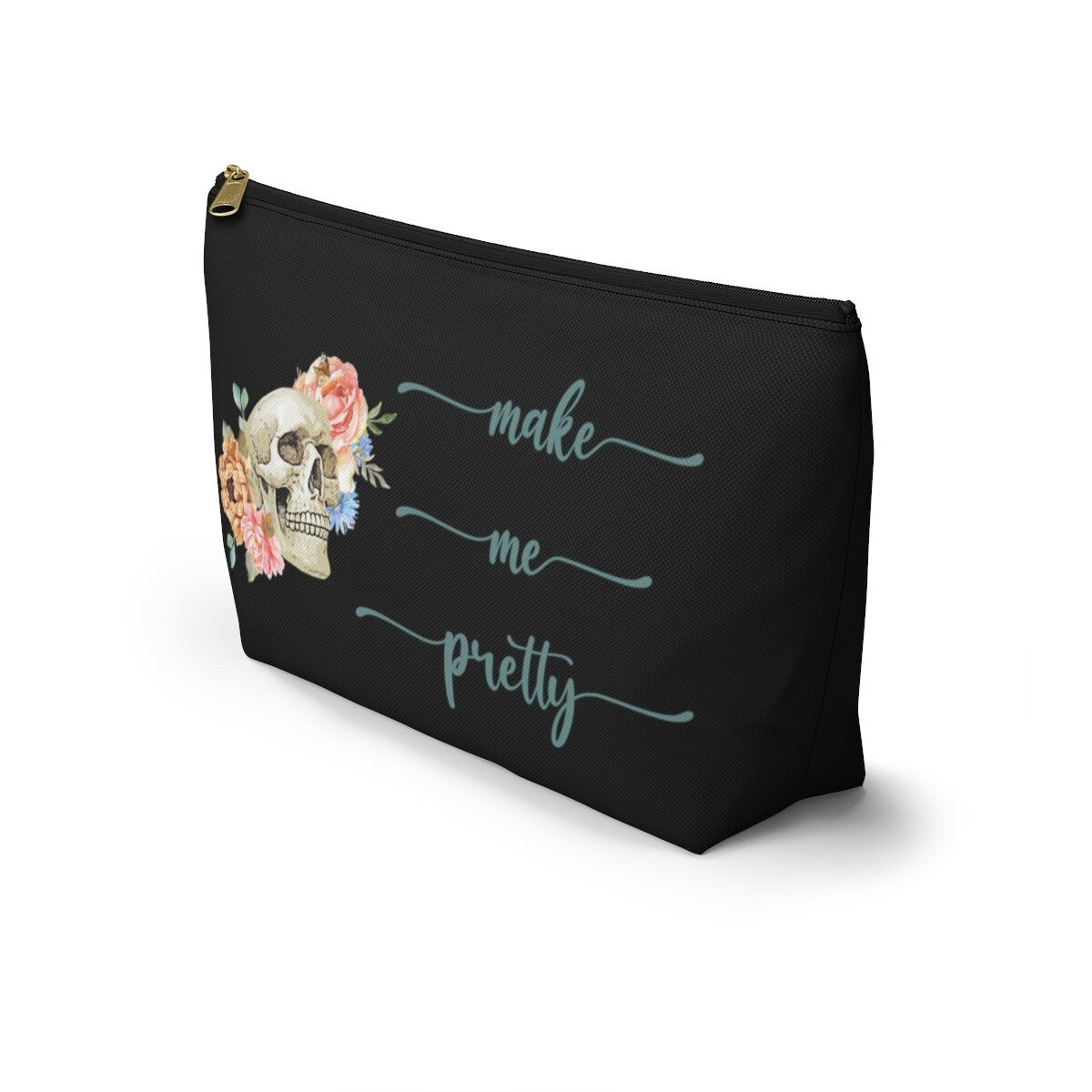 Skull Makeup Bag, Witchy Cosmetic Bag, Funny Gothic Skeleton Makeup Bag, Accessory Pouch T-Bottom, Floral Skull Makeup Case Goth Witchy Gift