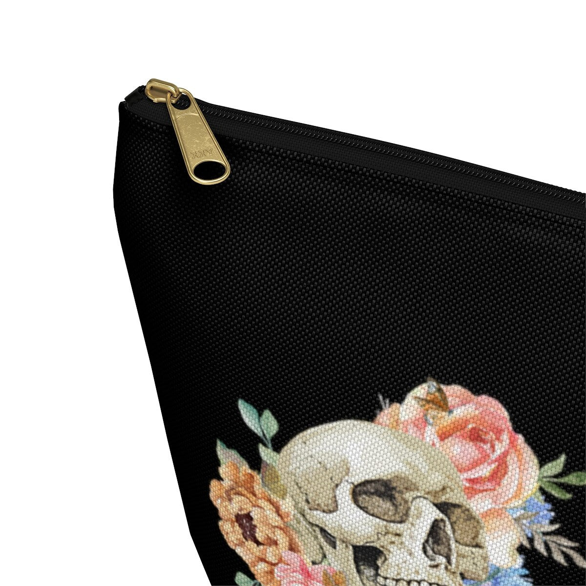 Skull Makeup Bag, Witchy Cosmetic Bag, Funny Gothic Skeleton Makeup Bag, Accessory Pouch T-Bottom, Floral Skull Makeup Case Goth Witchy Gift