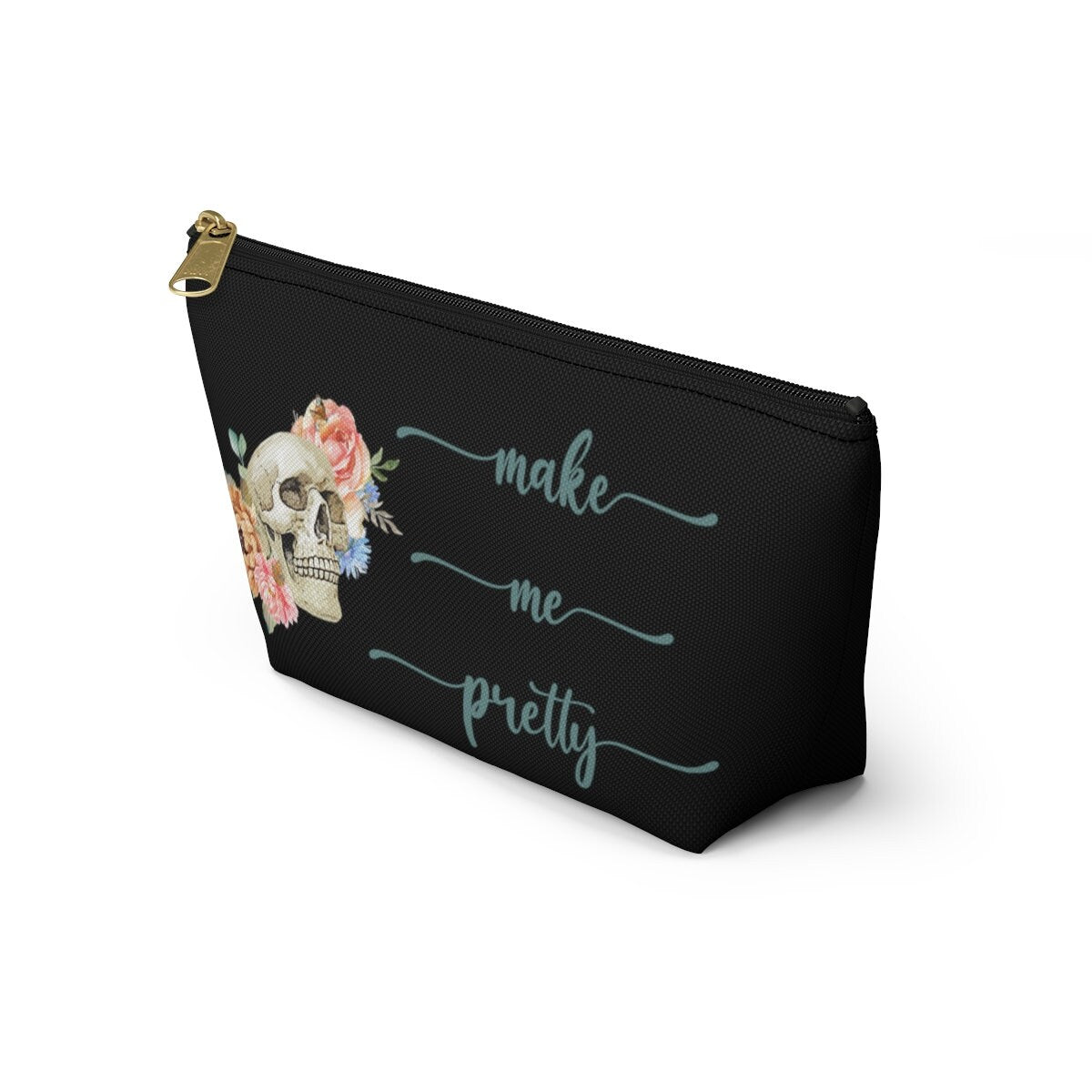 Skull Makeup Bag, Witchy Cosmetic Bag, Funny Gothic Skeleton Makeup Bag, Accessory Pouch T-Bottom, Floral Skull Makeup Case Goth Witchy Gift