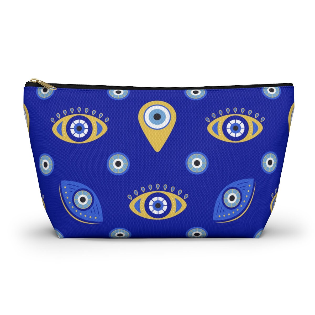 Evil Eye Makeup Bag Accessory Pouch, Greek Evil Eye Gift, Mystical Zippered Cosmetic Pouch, Blue Evil Eye Pouch, Toiletry Bag Greek Gift