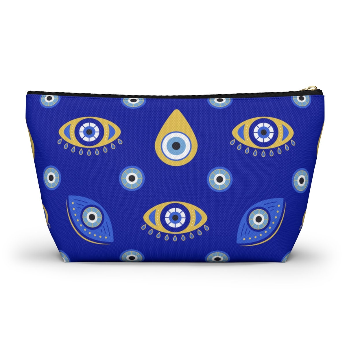 Evil Eye Makeup Bag Accessory Pouch, Greek Evil Eye Gift, Mystical Zippered Cosmetic Pouch, Blue Evil Eye Pouch, Toiletry Bag Greek Gift