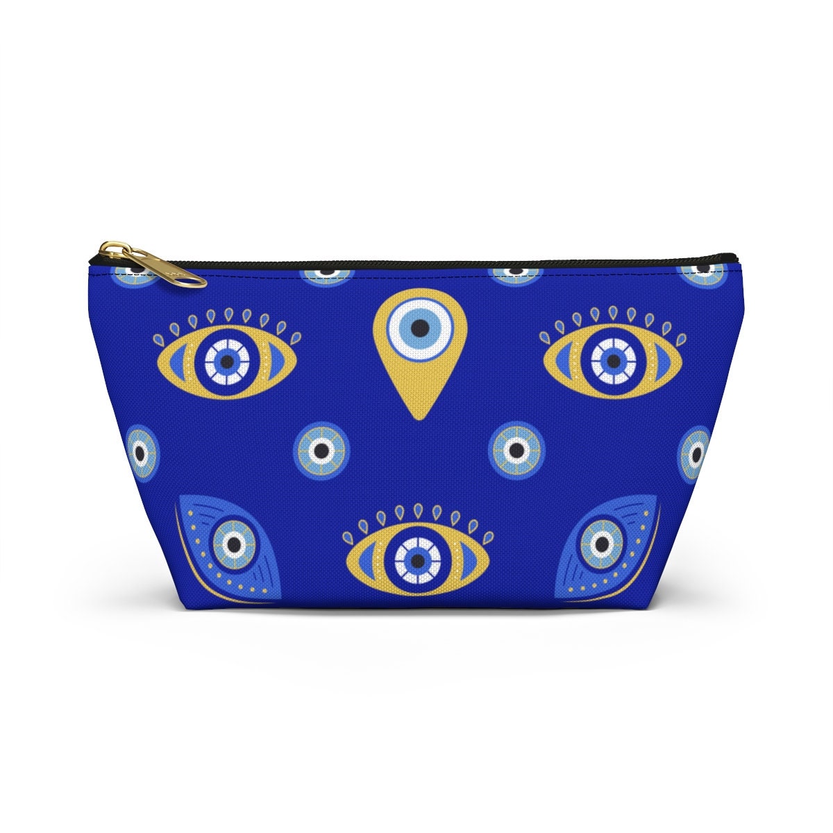 Evil Eye Makeup Bag Accessory Pouch, Greek Evil Eye Gift, Mystical Zippered Cosmetic Pouch, Blue Evil Eye Pouch, Toiletry Bag Greek Gift
