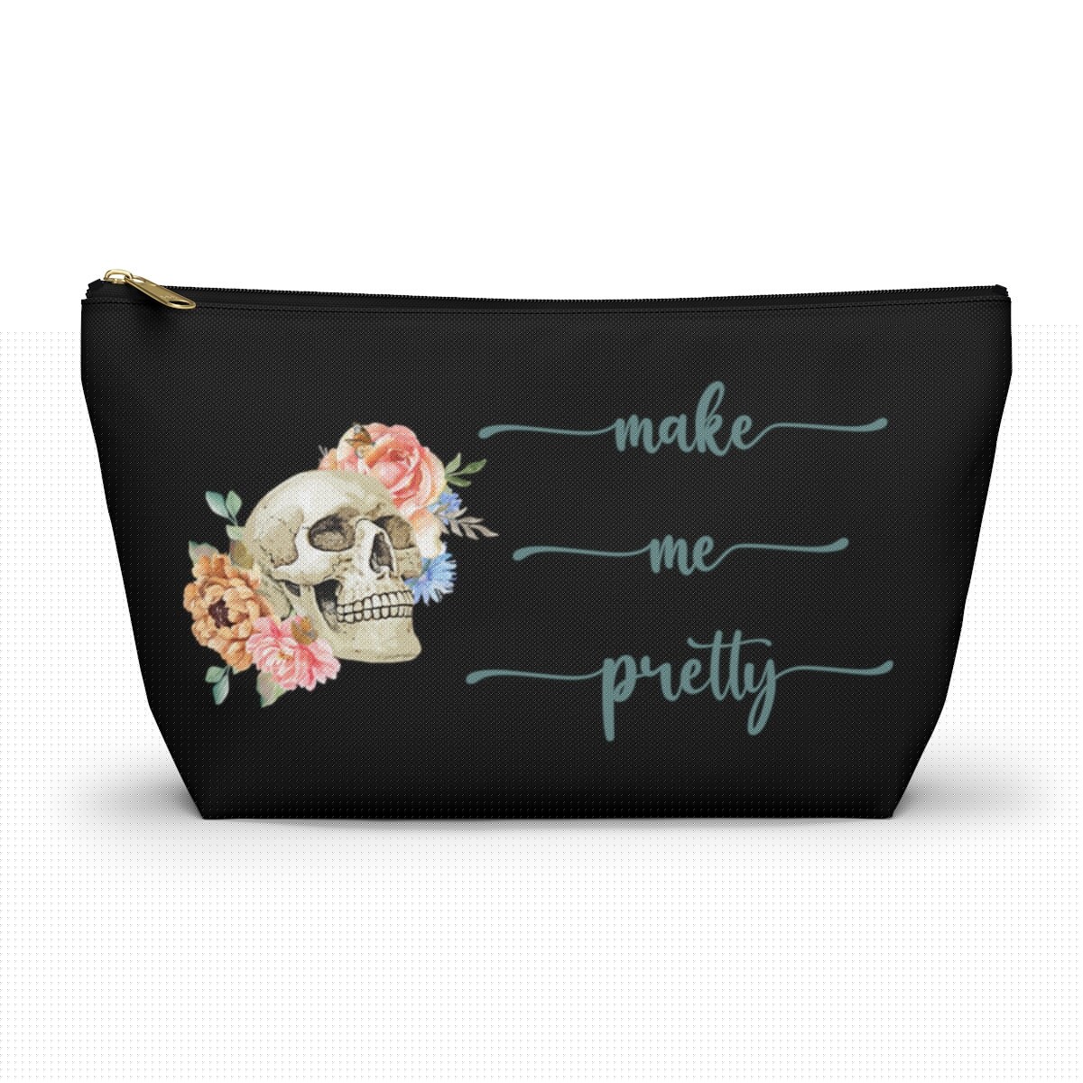 Skull Makeup Bag, Witchy Cosmetic Bag, Funny Gothic Skeleton Makeup Bag, Accessory Pouch T-Bottom, Floral Skull Makeup Case Goth Witchy Gift