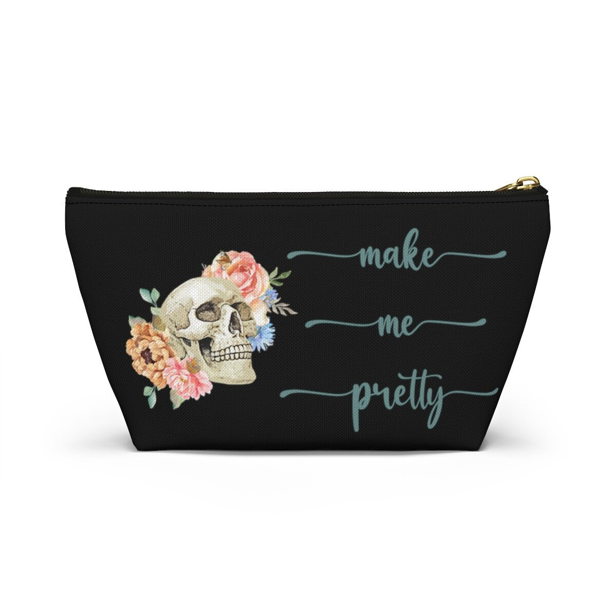 Skull Makeup Bag, Witchy Cosmetic Bag, Funny Gothic Skeleton Makeup Bag, Accessory Pouch T-Bottom, Floral Skull Makeup Case Goth Witchy Gift