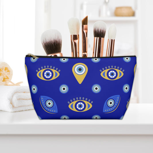 Evil Eye Makeup Bag Accessory Pouch, Greek Evil Eye Gift, Mystical Zippered Cosmetic Pouch, Blue Evil Eye Pouch, Toiletry Bag Greek Gift