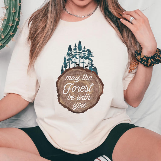 Pine Tree Shirt Nature Lover TShirt May The Forest Be With You Tree Ring Tee, Explore T Shirt Wilderness Graphic Tee Outdoor Shirts Tees