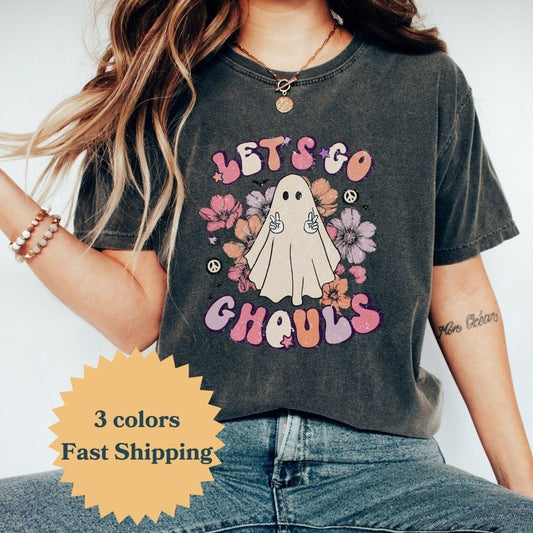 Retro Halloween Comfort Colors Shirt, Let's Go Ghouls Halloween Shirt, Vintage Halloween, Ghost Halloween, Funny Halloween, Floral Halloween