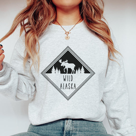 Wild Alaska Sweatshirt Alaskan Cruise Sweater Moose Shirt Alaska Love Vacation Crewneck Souvenir Nature Lover Evergreen Tree Outdoors Gift