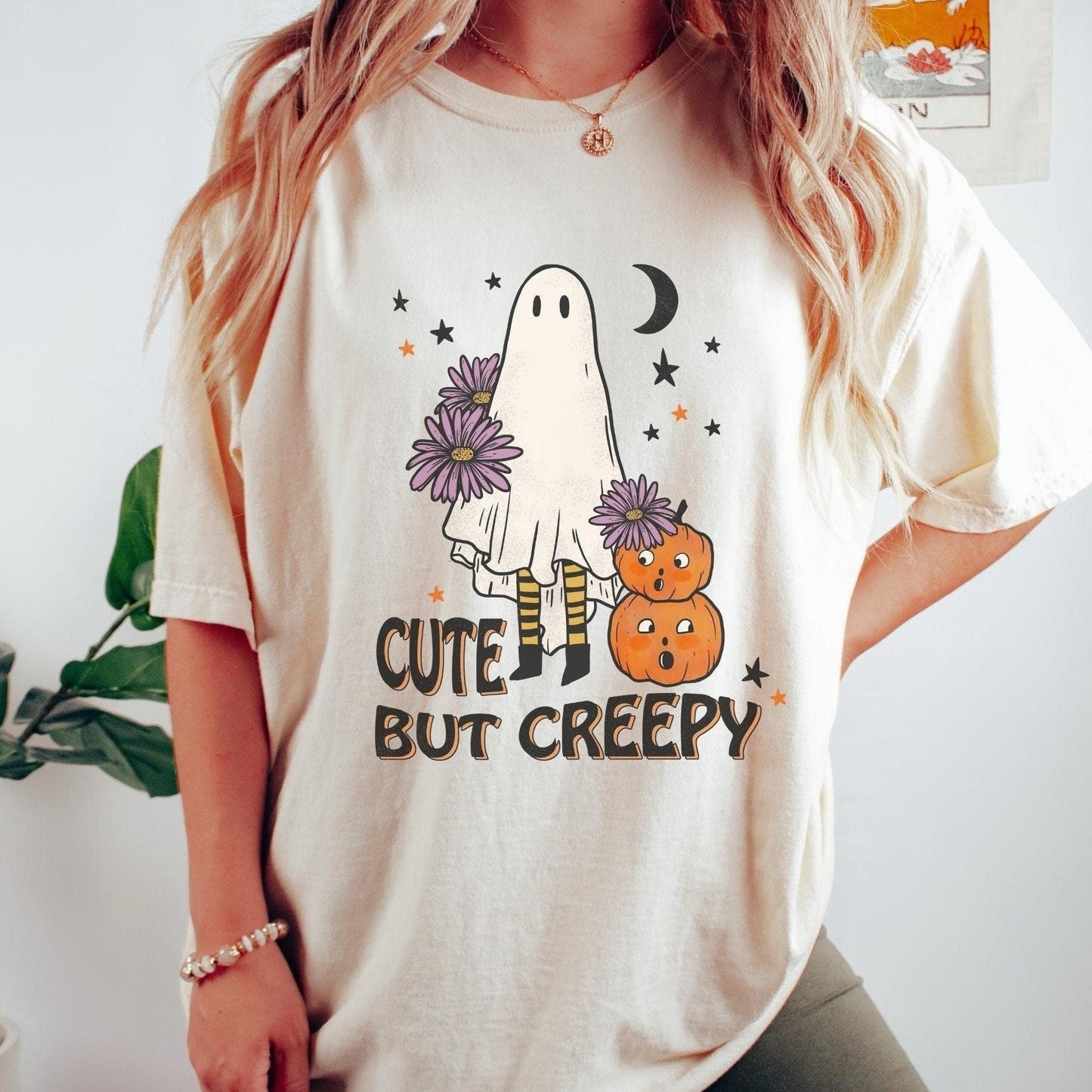 Cute but Creepy Shirt Spooky Season Crewneck Tee Creepy Halloween Outfit Party TShirt Cute Ghost Spooky Season T Shirt Halloween Ghost