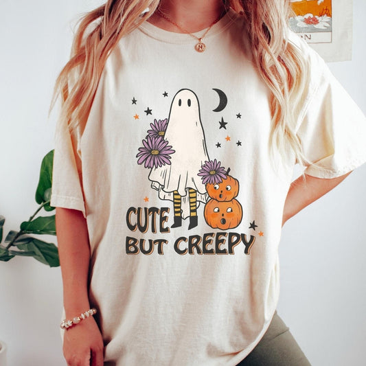 Cute but Creepy Shirt Spooky Season Crewneck Tee Creepy Halloween Outfit Party TShirt Cute Ghost Spooky Season T Shirt Halloween Ghost