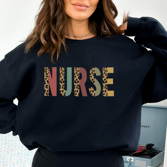 Leopard Nurse Sweatshirt, Cute RN Sweater, Nurse Shirts Apparel, Leopard Print LPN Apparel, RN LPN Graduation Gift, Nurse Appreciation Gift