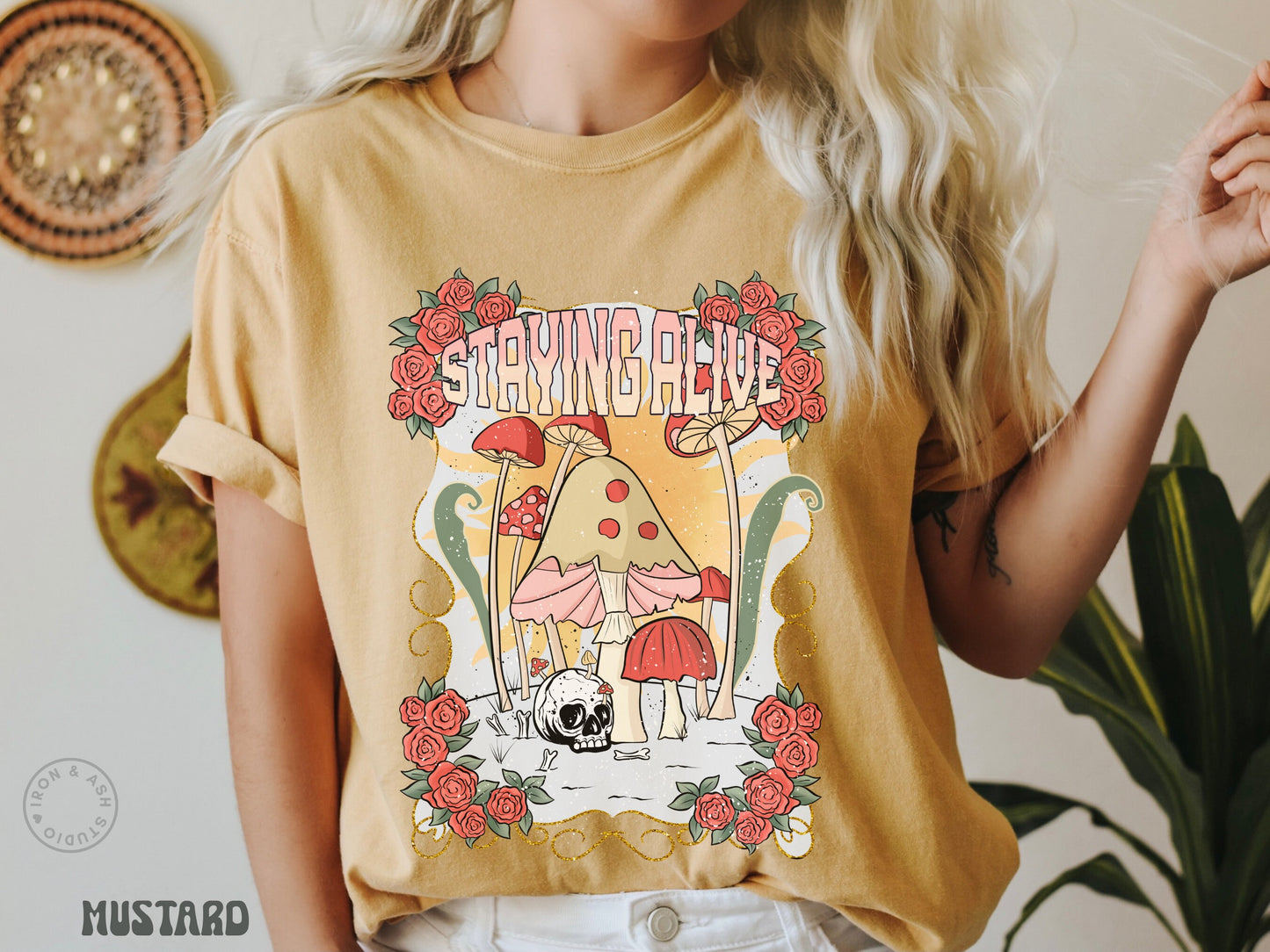 Staying Alive T Shirt Indie Clothes Comfort Colors Trendy Crewneck Mushroom Shirt Retro Aesthetic Tee Mental Health Awareness Oversized Top