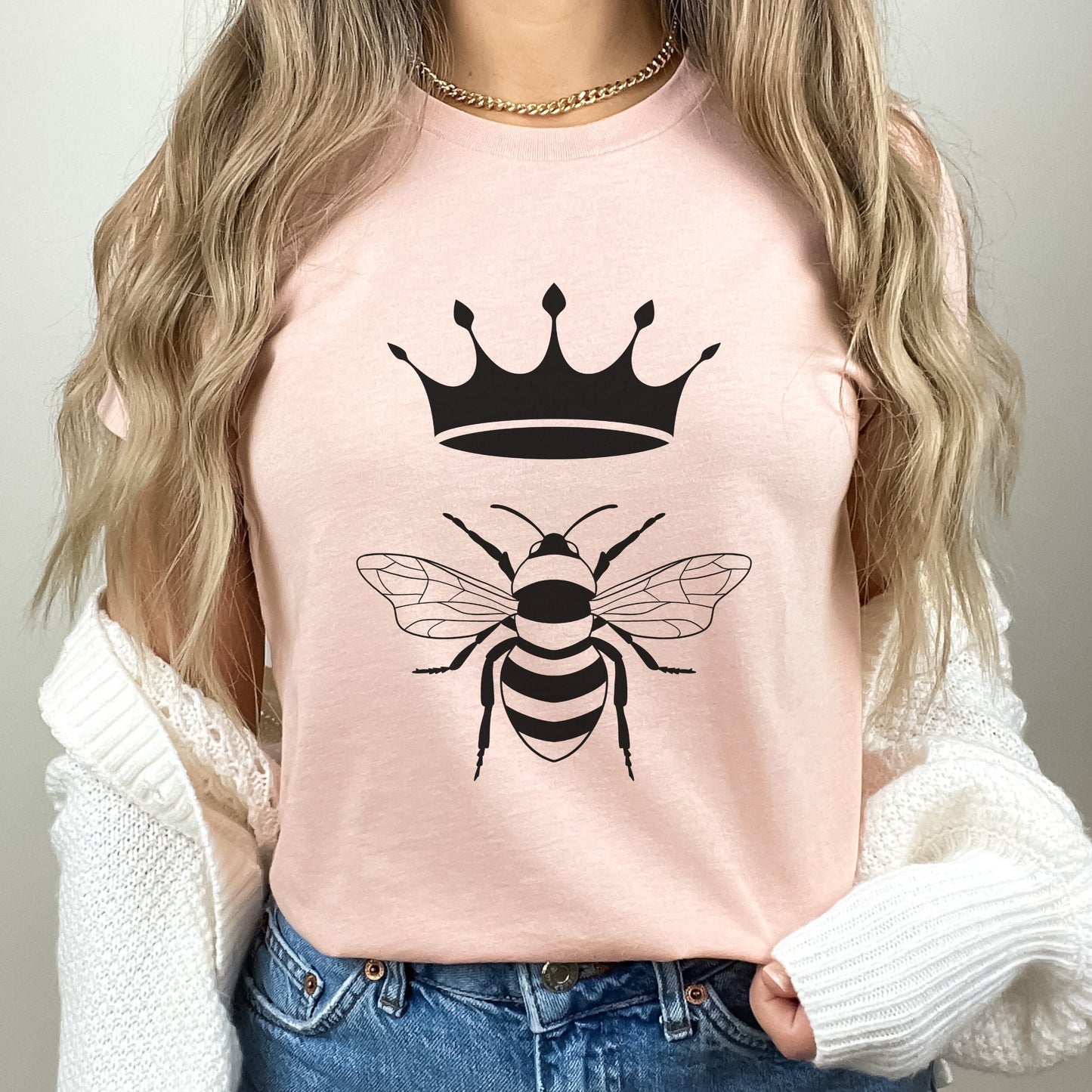 Queen Bee Bella+Canvas T-Shirt - Women's Clothing - Heather Peach Tshirt