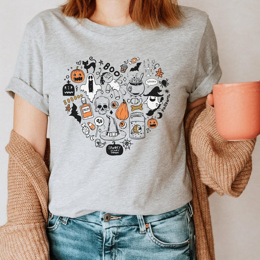 Halloween Collage Heart Shirt, Cute Halloween TShirt for Women, It's The Little Things, Cute Teacher Halloween, Mom Halloween, Fall Shirt