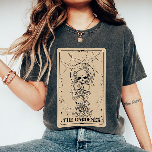 The Gardener Tarot Shirt Witchy Comfort Color Skeleton Tarot Tee Celestial TShirt Gardening Mystical Witchy Clothing Trendy Tarot Outfit
