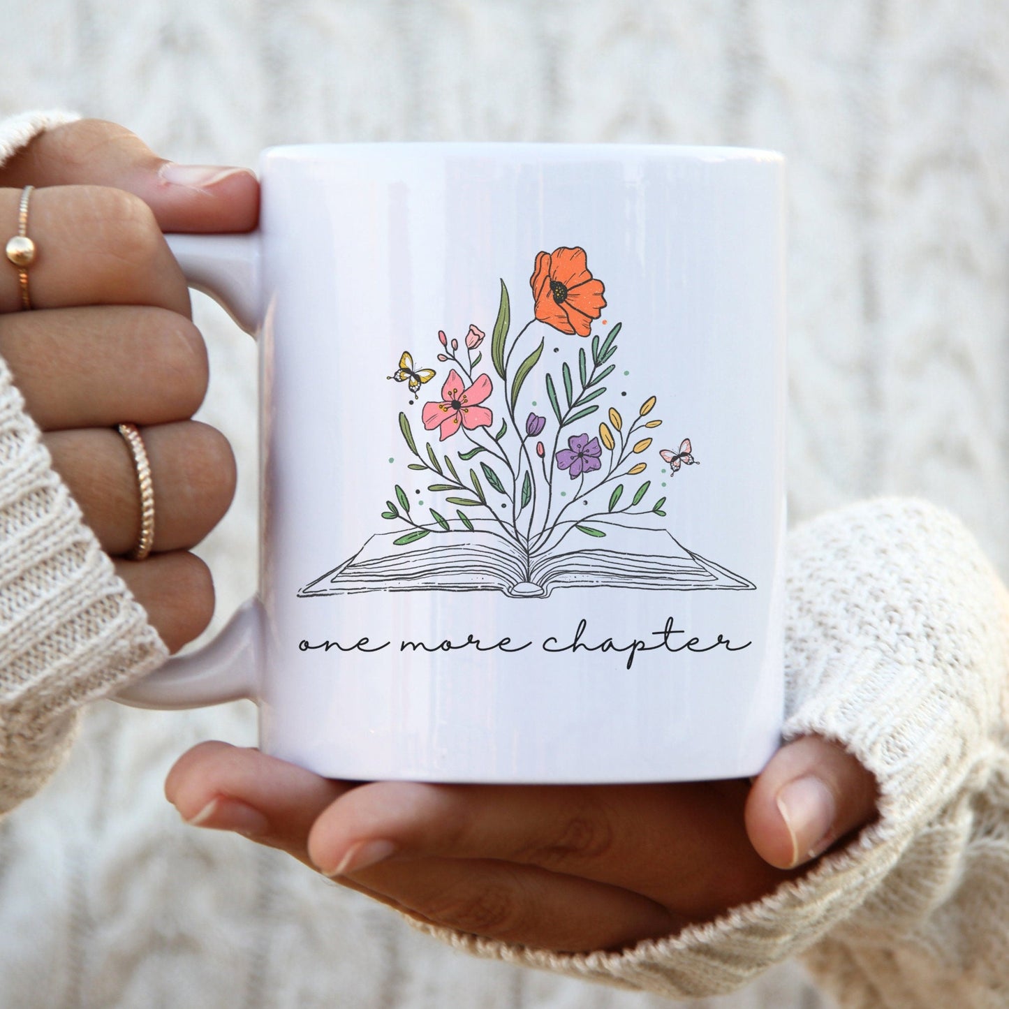One More Chapter Mug, Book With Flowers Mug, Book Lover Mug, Librarian Gift, Bookish Mug, Books and Coffee Mug, Bookworm Mug, Bookish Gift