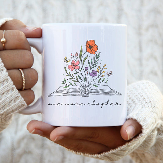 One More Chapter Mug, Book With Flowers Mug, Book Lover Mug, Librarian Gift, Bookish Mug, Books and Coffee Mug, Bookworm Mug, Bookish Gift