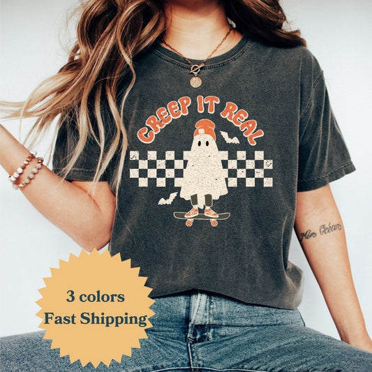 Retro Halloween Comfort Colors Shirt, Creep It Real TShirt, Fall T Shirt, Vintage Ghost Halloween Shirt, Spooky Season Tee, Retro Fall Shirt