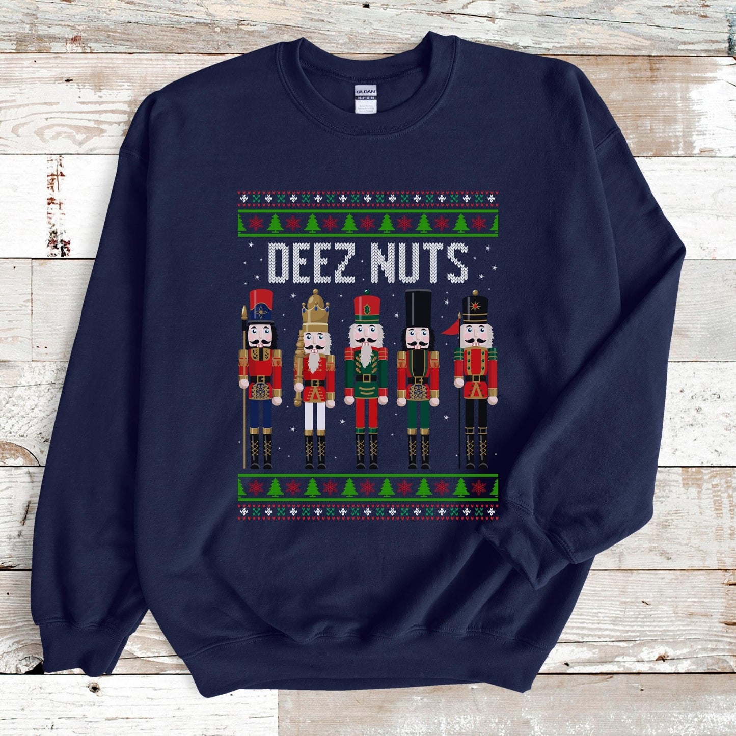 Deez Nuts Nutcracker Ugly Christmas Sweatshirt, Funny Christmas Sweater Holiday Party Apparel Nutcracker Crewneck for Men Funny Holiday