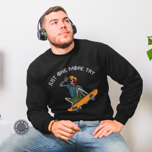 Skateboarder Skeleton Sweatshirt - Skater Shirts for Men - Skateboarding Gift - Black Sweatshirt