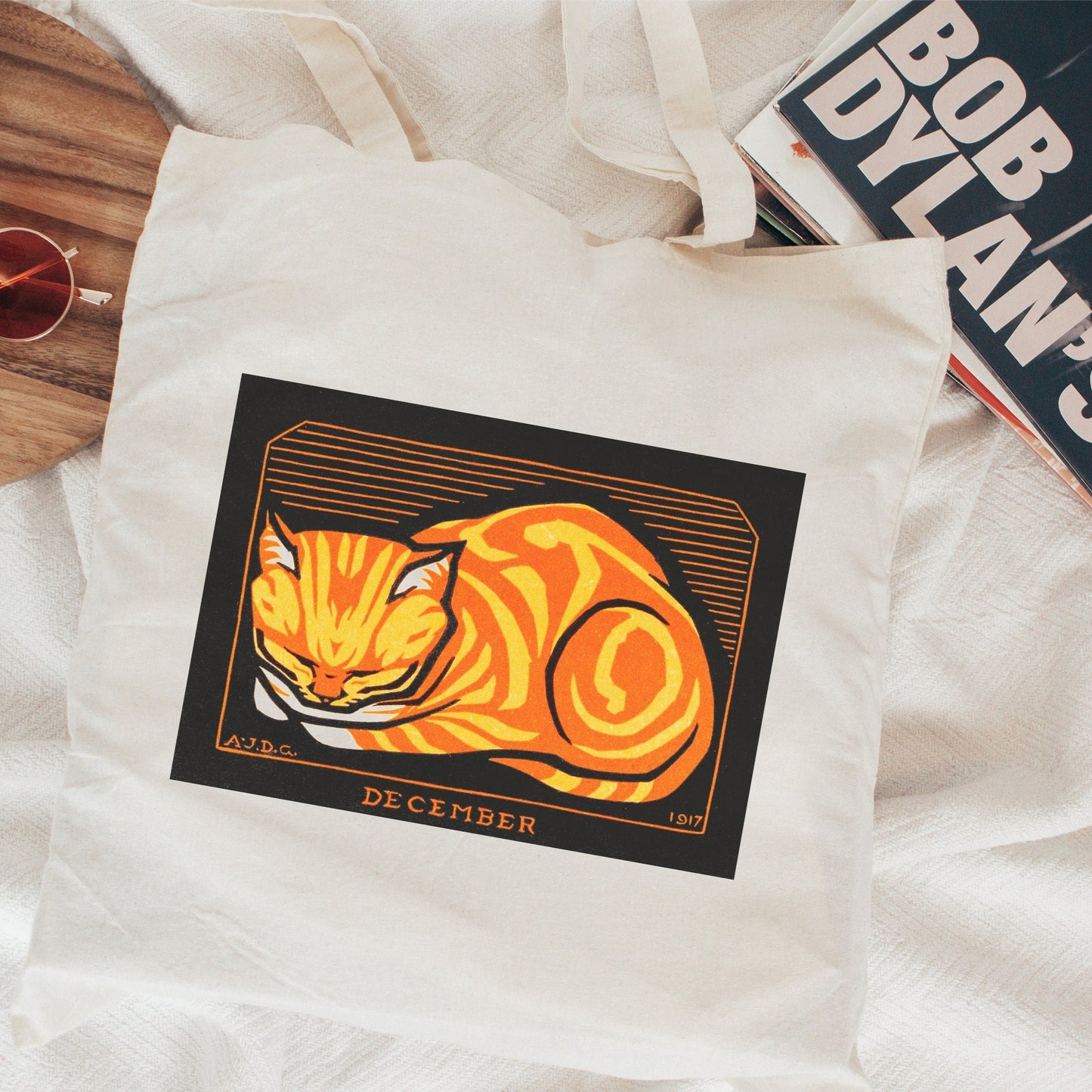 Cat Tote Bag Julie de Graag Cotton Canvas Tote Bag Vintage Tote Bag Orange Cat Gifts Vintage Cat Print Shoulder Bag Artsy Aesthetic book Bag