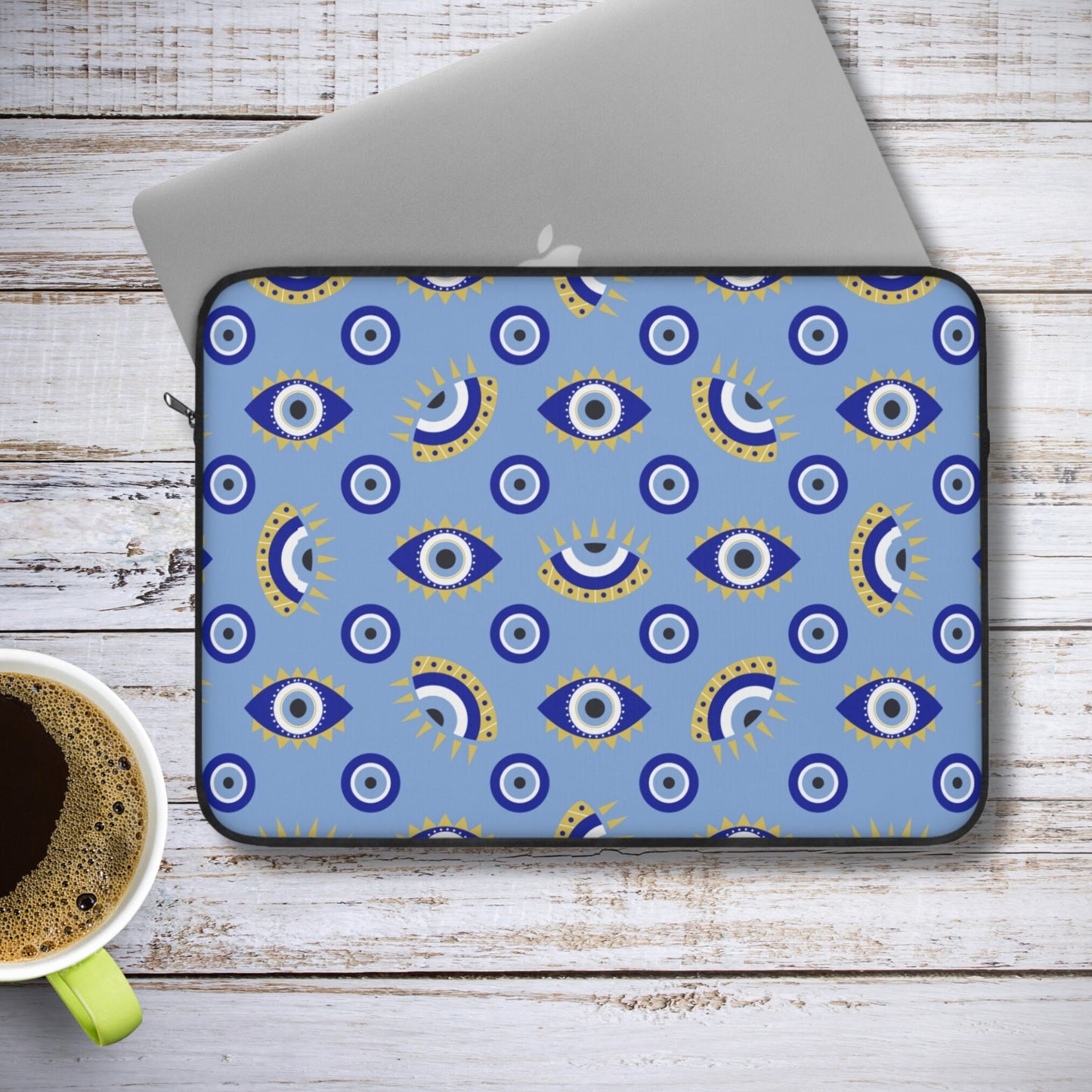Evil Eye Laptop Sleeve, Greek Evil Eye Gift, Mystical Zippered Laptop Case, Blue Evil Eye Pouch, Macbook Sleeve 12 13 15 Dell Soft Sleeve