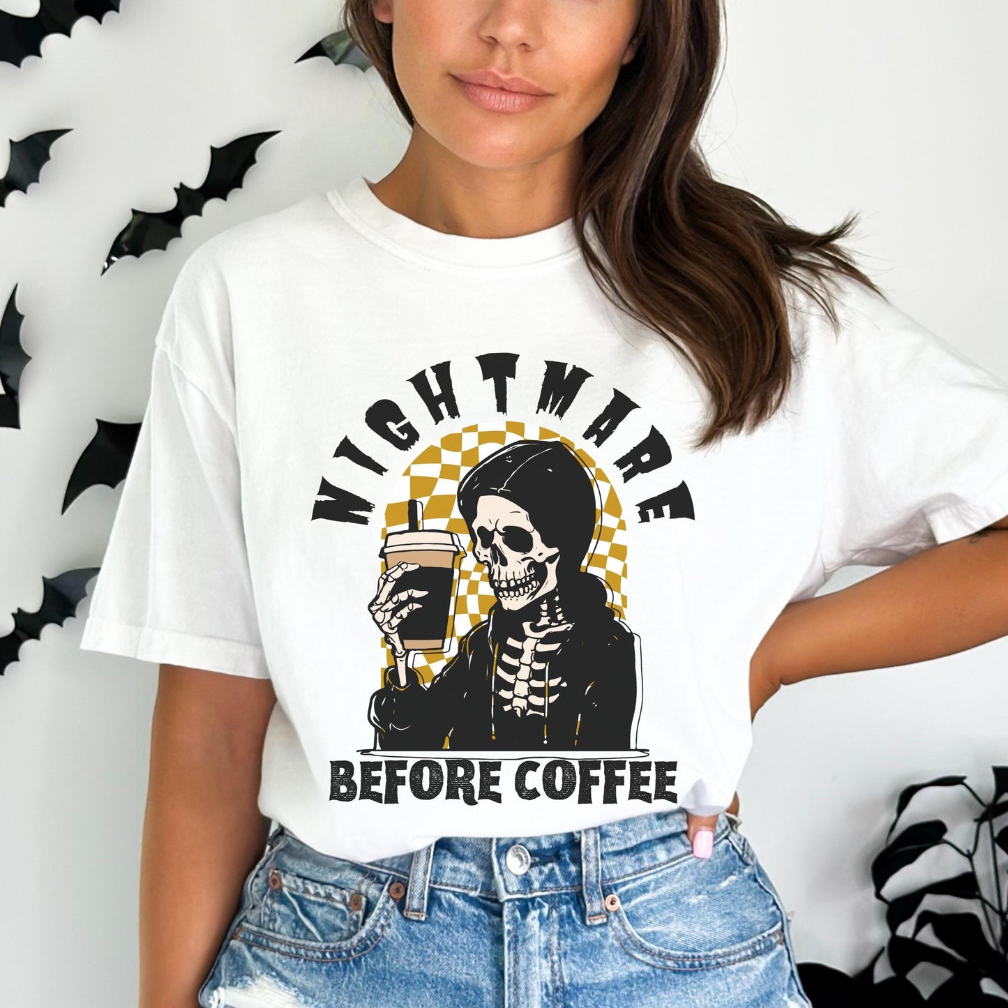 Funny Coffee Shirts Fall Coffee Shirt Comfort Colors Coffee Skeleton TShirt Funny Halloween Skeleton Coffee T Shirt Nightmare Before Coffee