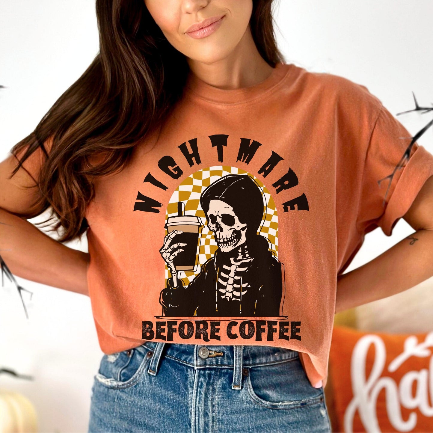 Funny Coffee Shirts Fall Coffee Shirt Comfort Colors Coffee Skeleton TShirt Funny Halloween Skeleton Coffee T Shirt Nightmare Before Coffee