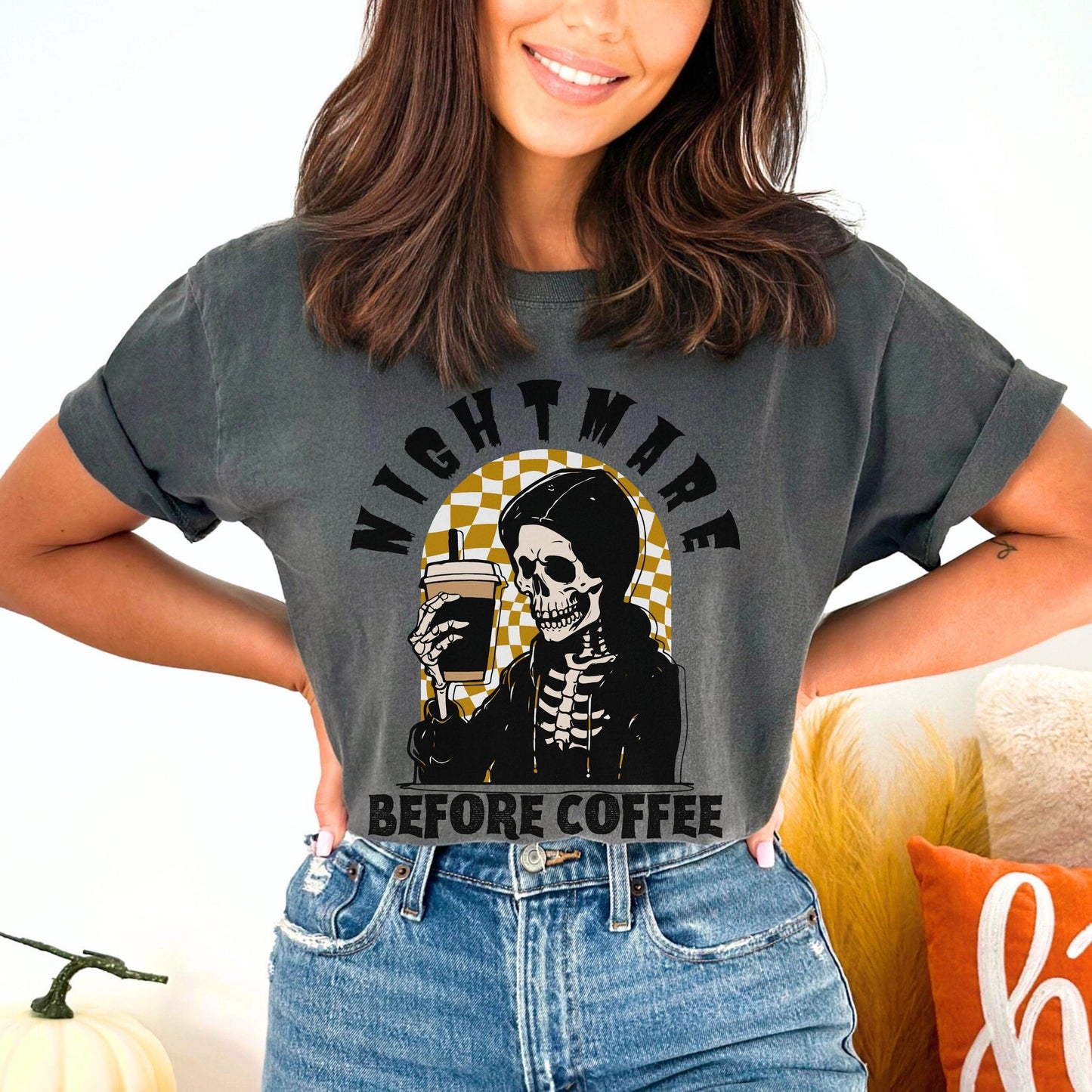 Funny Coffee Shirts Fall Coffee Shirt Comfort Colors Coffee Skeleton TShirt Funny Halloween Skeleton Coffee T Shirt Nightmare Before Coffee