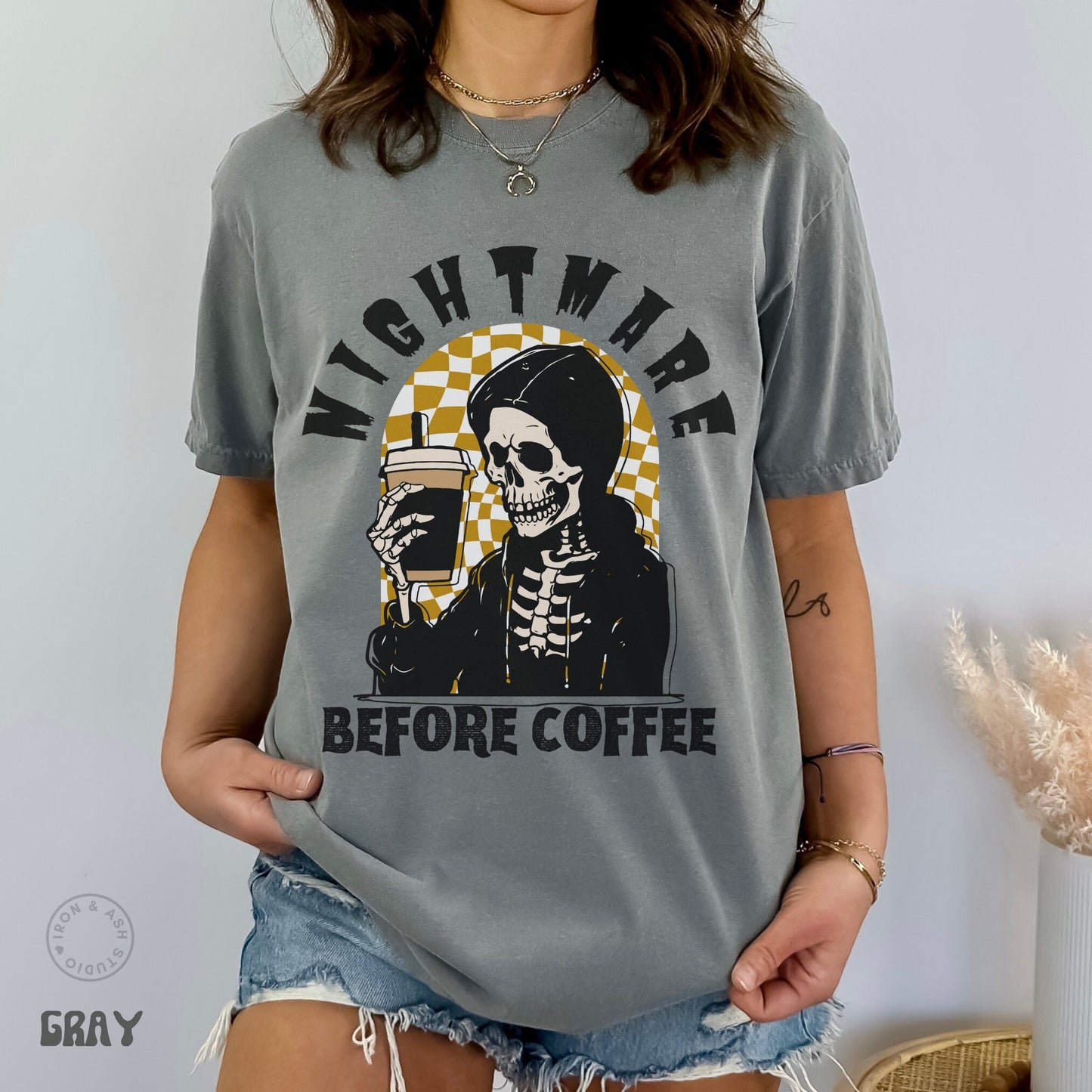 Funny Coffee Shirts Fall Coffee Shirt Comfort Colors Coffee Skeleton TShirt Funny Halloween Skeleton Coffee T Shirt Nightmare Before Coffee