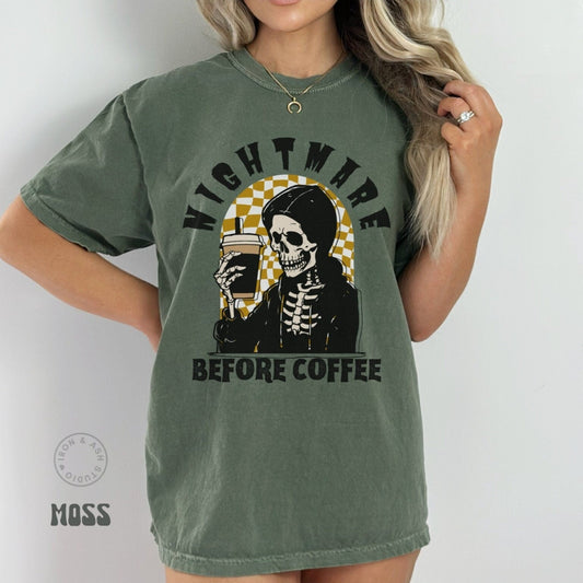 Funny Coffee Shirts Fall Coffee Shirt Comfort Colors Coffee Skeleton TShirt Funny Halloween Skeleton Coffee T Shirt Nightmare Before Coffee