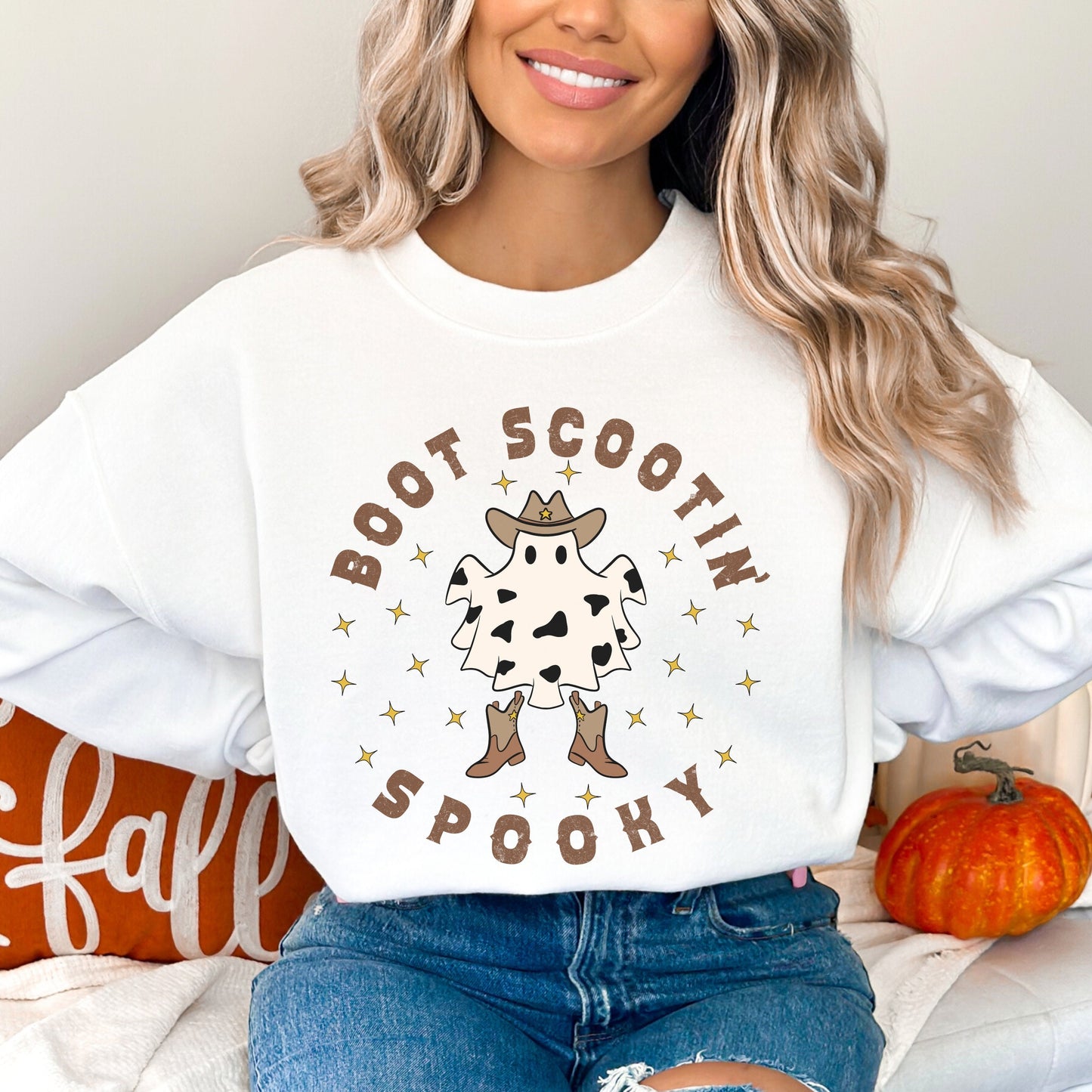 Western Ghost Sweatshirt, Boot Scootin Spooky Shirt, Cowgirl Ghost Sweatshirt, Ghost Crewneck Sweatshirt, Cute Fall Western Sweater Women