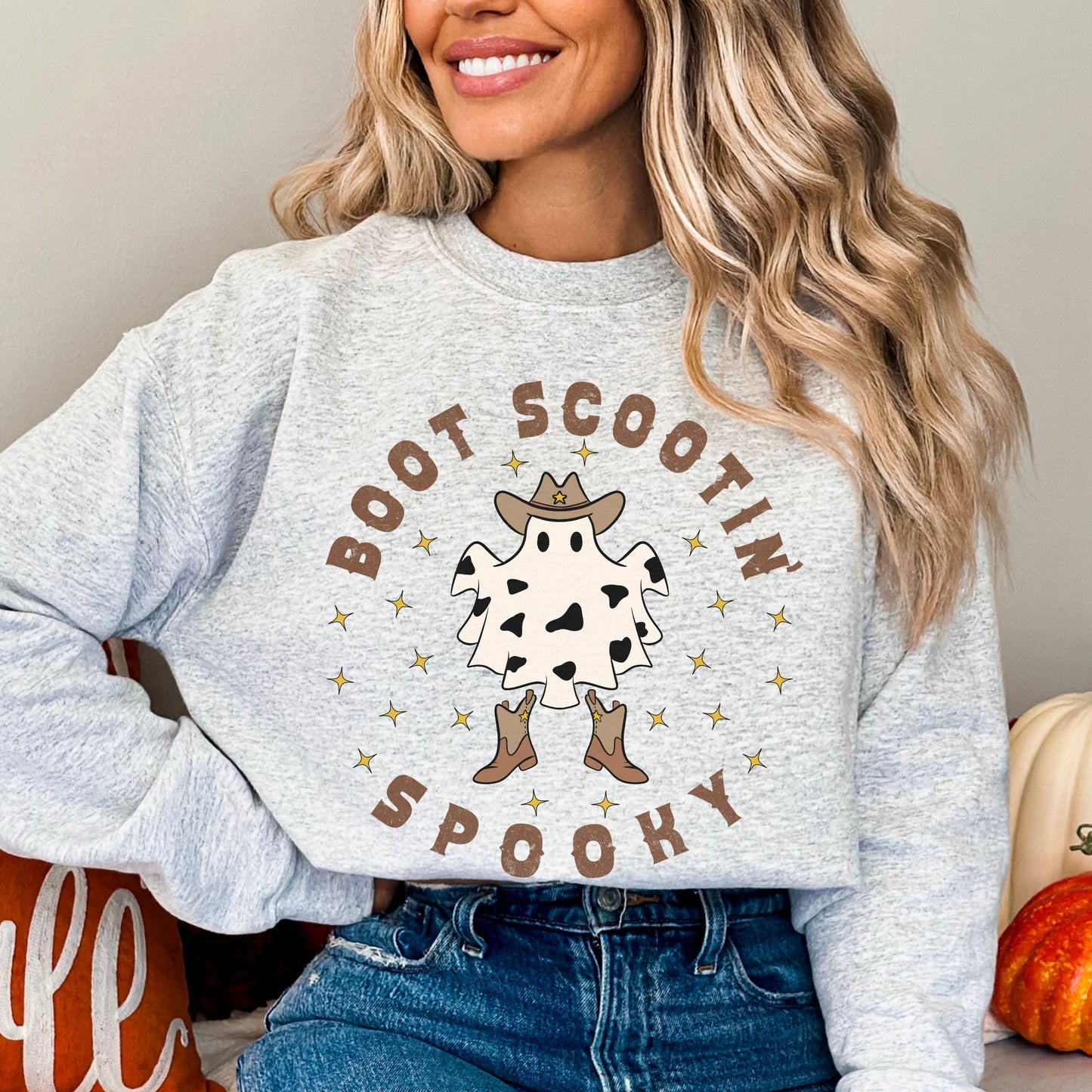 Western Ghost Sweatshirt, Boot Scootin Spooky Shirt, Cowgirl Ghost Sweatshirt, Ghost Crewneck Sweatshirt, Cute Fall Western Sweater Women