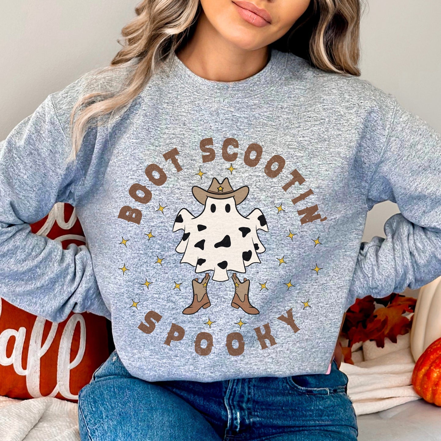 Western Ghost Sweatshirt, Boot Scootin Spooky Shirt, Cowgirl Ghost Sweatshirt, Ghost Crewneck Sweatshirt, Cute Fall Western Sweater Women