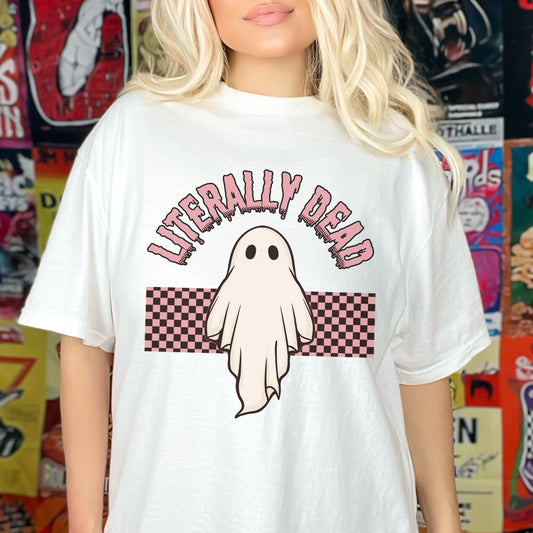 Funny Ghost Shirt Comfort Colors Ghost TShirt Retro Ghost Shirts Pink Halloween Shirt Literally Dead Night Out Funny Fall