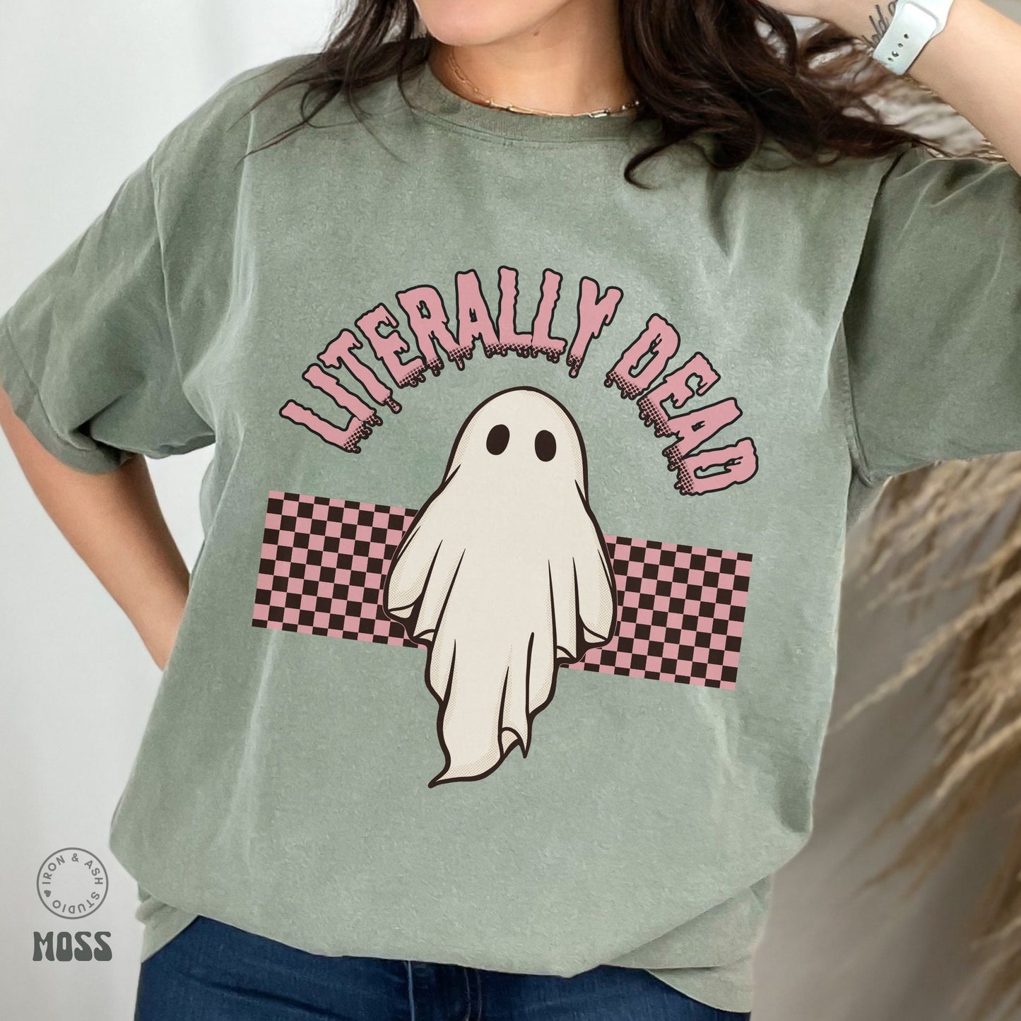 Funny Ghost Shirt Comfort Colors Ghost TShirt Retro Ghost Shirts Pink Halloween Shirt Literally Dead Night Out Funny Fall