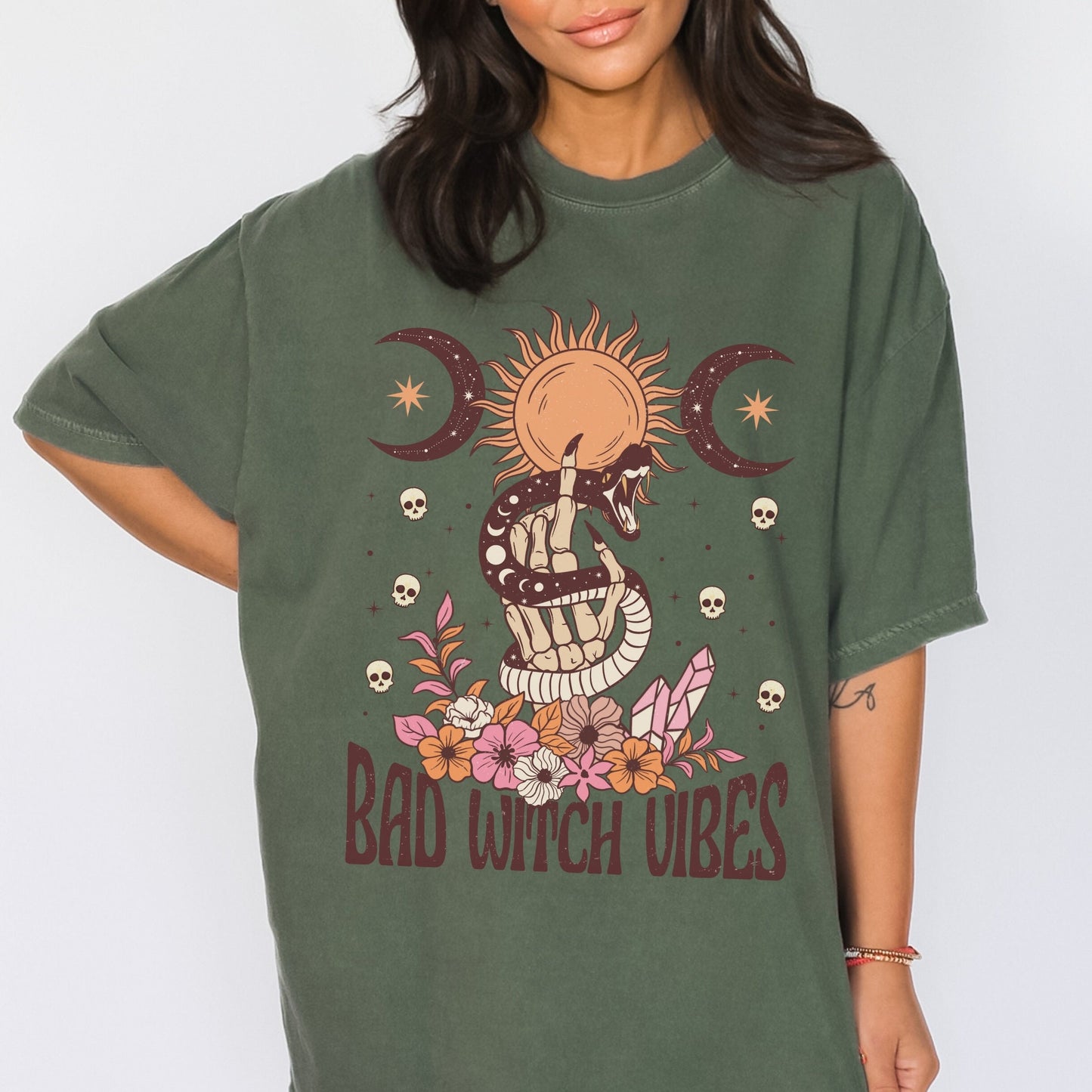 Bad Witch Vibes Shirt Witchy Fall Clothes Witchy Clothing Comfort Colors TShirt Witch Vibes T Shirt Witchy Gifts Retro Skull Tee Shirt Fall