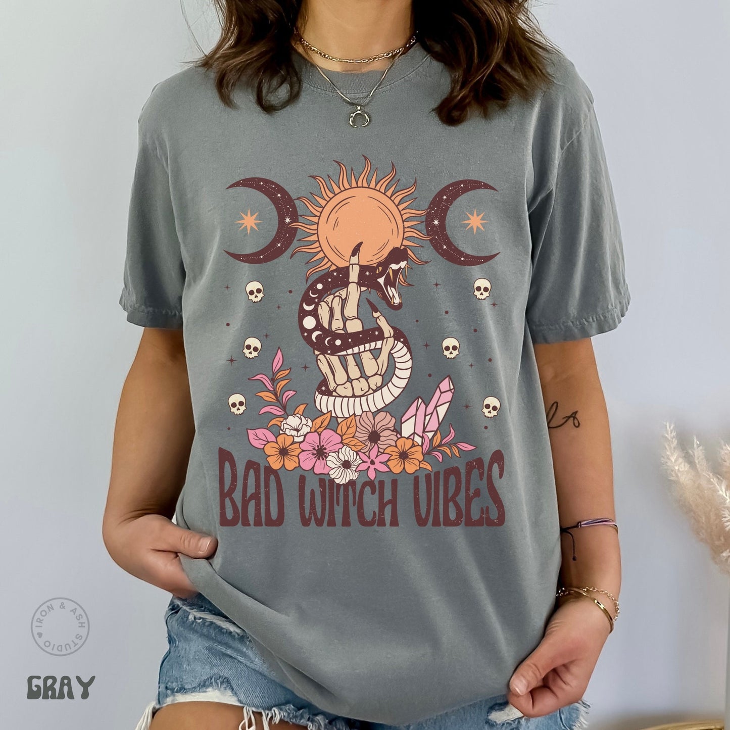 Bad Witch Vibes Shirt Witchy Fall Clothes Witchy Clothing Comfort Colors TShirt Witch Vibes T Shirt Witchy Gifts Retro Skull Tee Shirt Fall