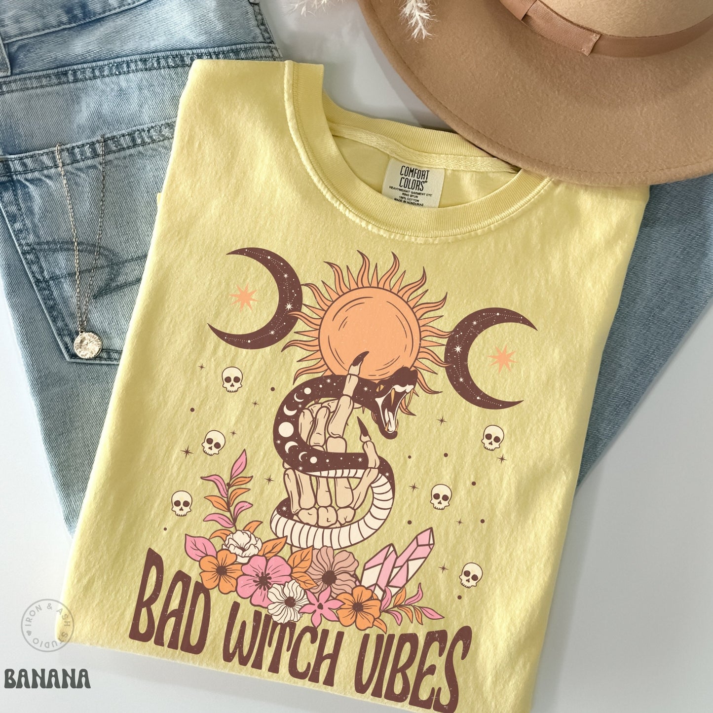 Bad Witch Vibes Shirt Witchy Fall Clothes Witchy Clothing Comfort Colors TShirt Witch Vibes T Shirt Witchy Gifts Retro Skull Tee Shirt Fall