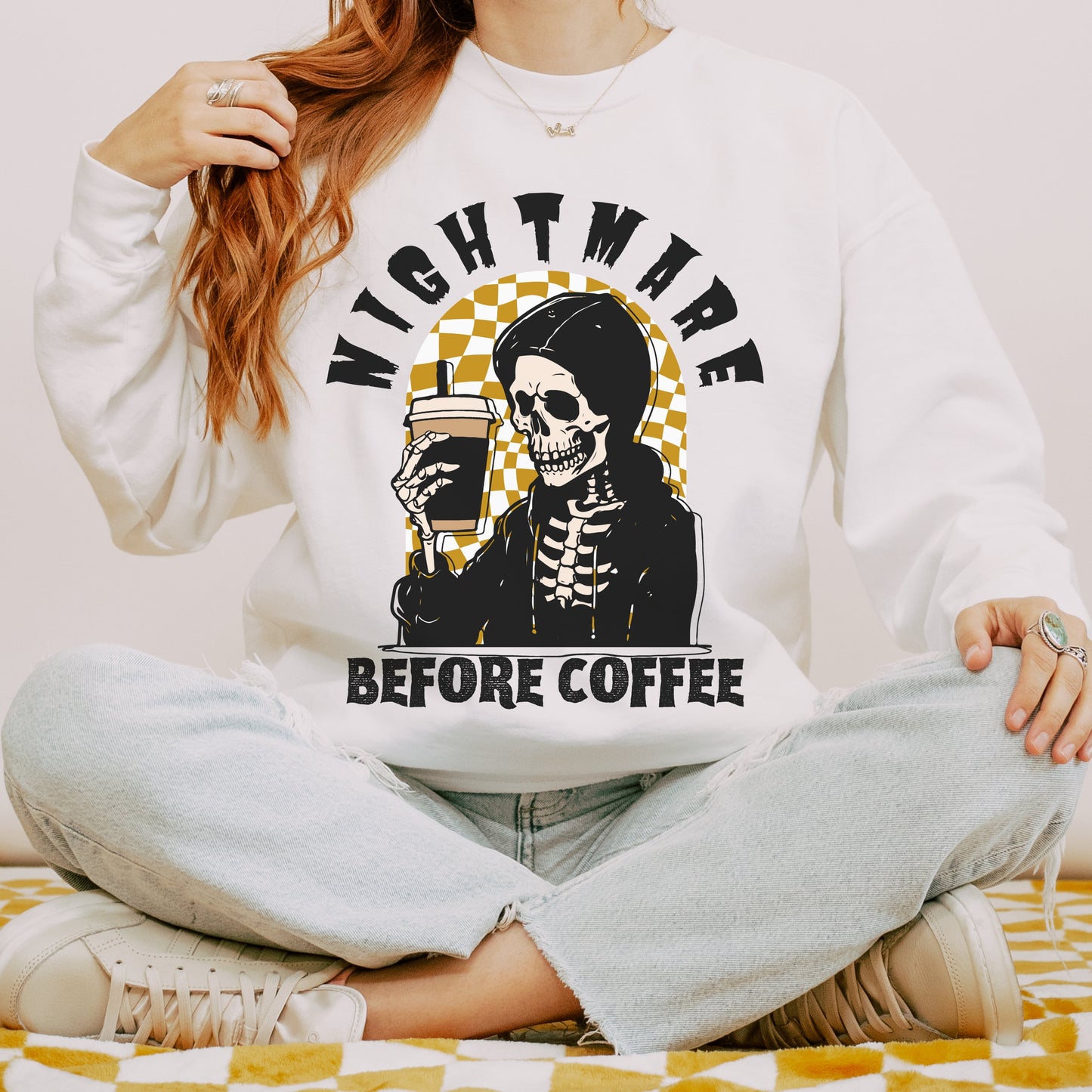 Nightmare Before Coffee Sweatshirt Comfort Colors Sweatshirt Women Skeleton Sweatshirt Coffee Skeleton Shirt Fall Coffee Crewneck Halloween