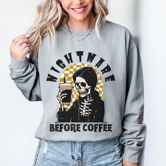 Nightmare Before Coffee Sweatshirt Comfort Colors Sweatshirt Women Skeleton Sweatshirt Coffee Skeleton Shirt Fall Coffee Crewneck Halloween