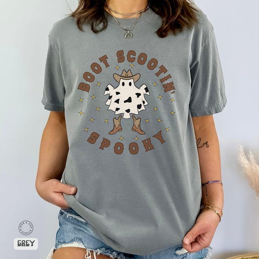 Boohaw Halloween Shirt Boot Scootin Boogy Comfort Colors Skeleton TShirt Western Halloween Cowgirl Ghost Shirt Spooky Ghost Howdy Boo Shirt