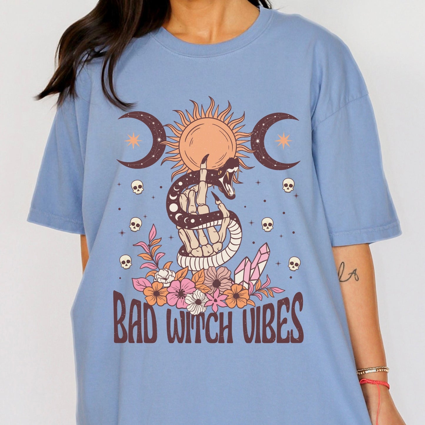 Bad Witch Vibes Shirt Witchy Fall Clothes Witchy Clothing Comfort Colors TShirt Witch Vibes T Shirt Witchy Gifts Retro Skull Tee Shirt Fall
