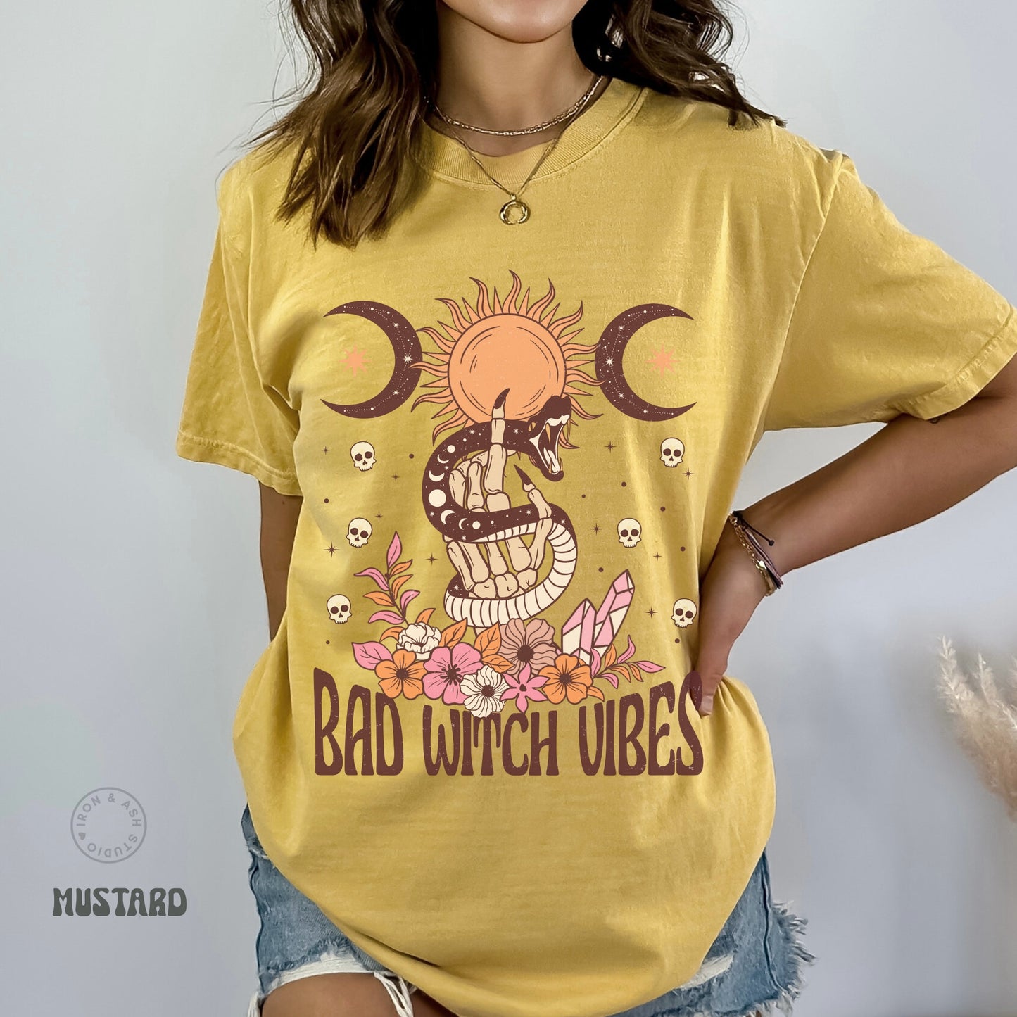 Bad Witch Vibes Shirt Witchy Fall Clothes Witchy Clothing Comfort Colors TShirt Witch Vibes T Shirt Witchy Gifts Retro Skull Tee Shirt Fall