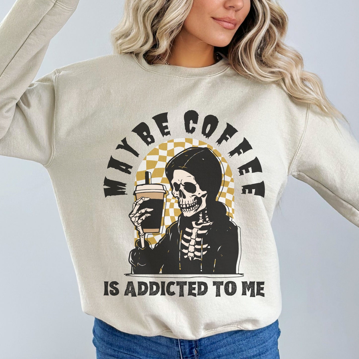 Coffee Skeleton Sweatshirt Funny Skelton Sweatshirt Graphic Sweatshirt Trendy Coffee Sweatshirt for Women Coffee Crewneck Sweatshirt Fall