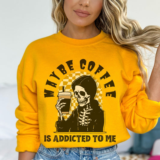 Coffee Skeleton Sweatshirt Funny Skelton Sweatshirt Graphic Sweatshirt Trendy Coffee Sweatshirt for Women Coffee Crewneck Sweatshirt Fall