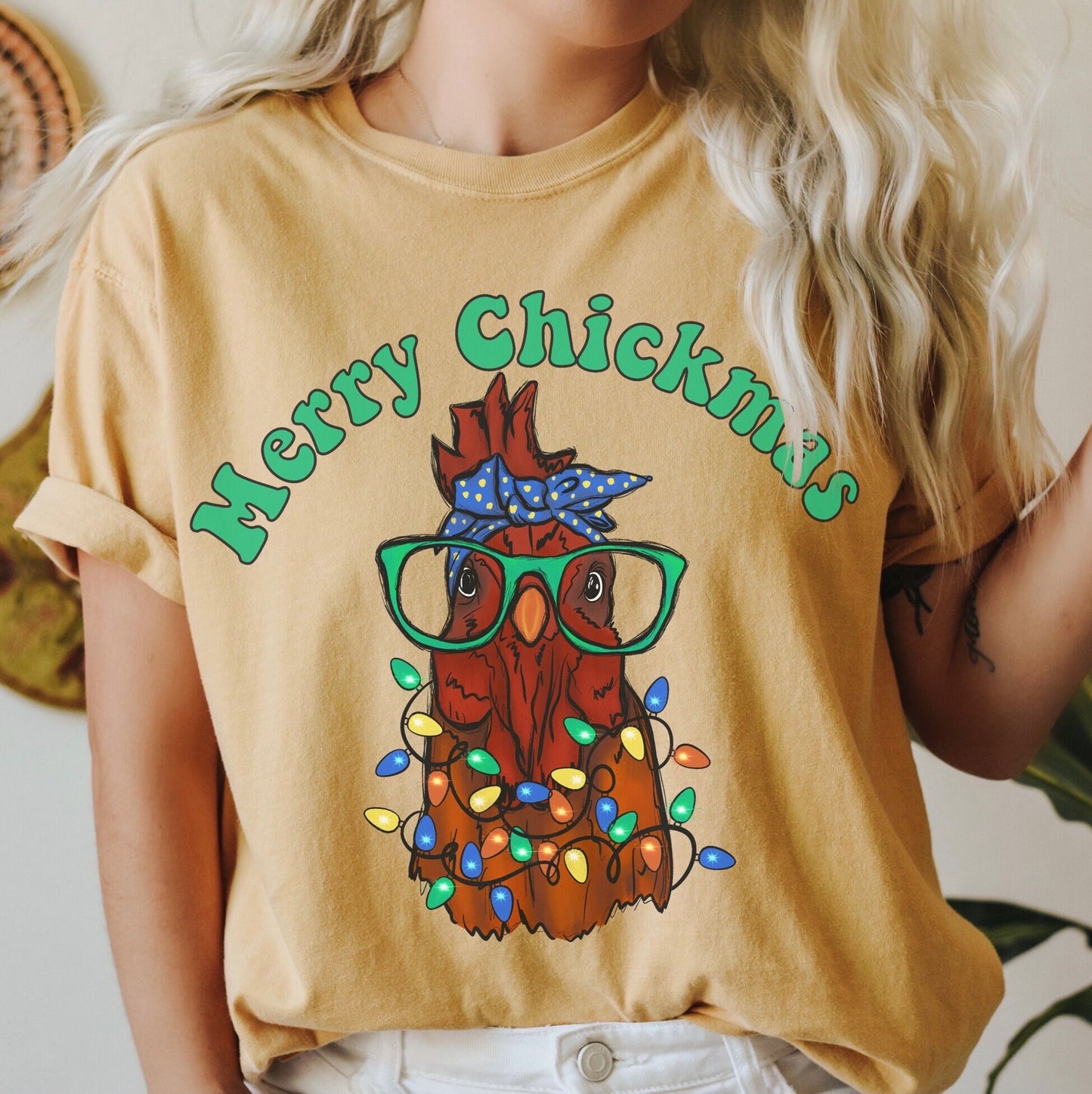 Funny Chicken Christmas Shirt Gifts for Women Comfort Color TShirt Merry Chickmas Merry and Bright Ugly Christmas Shirt for Mom Holiday Tee