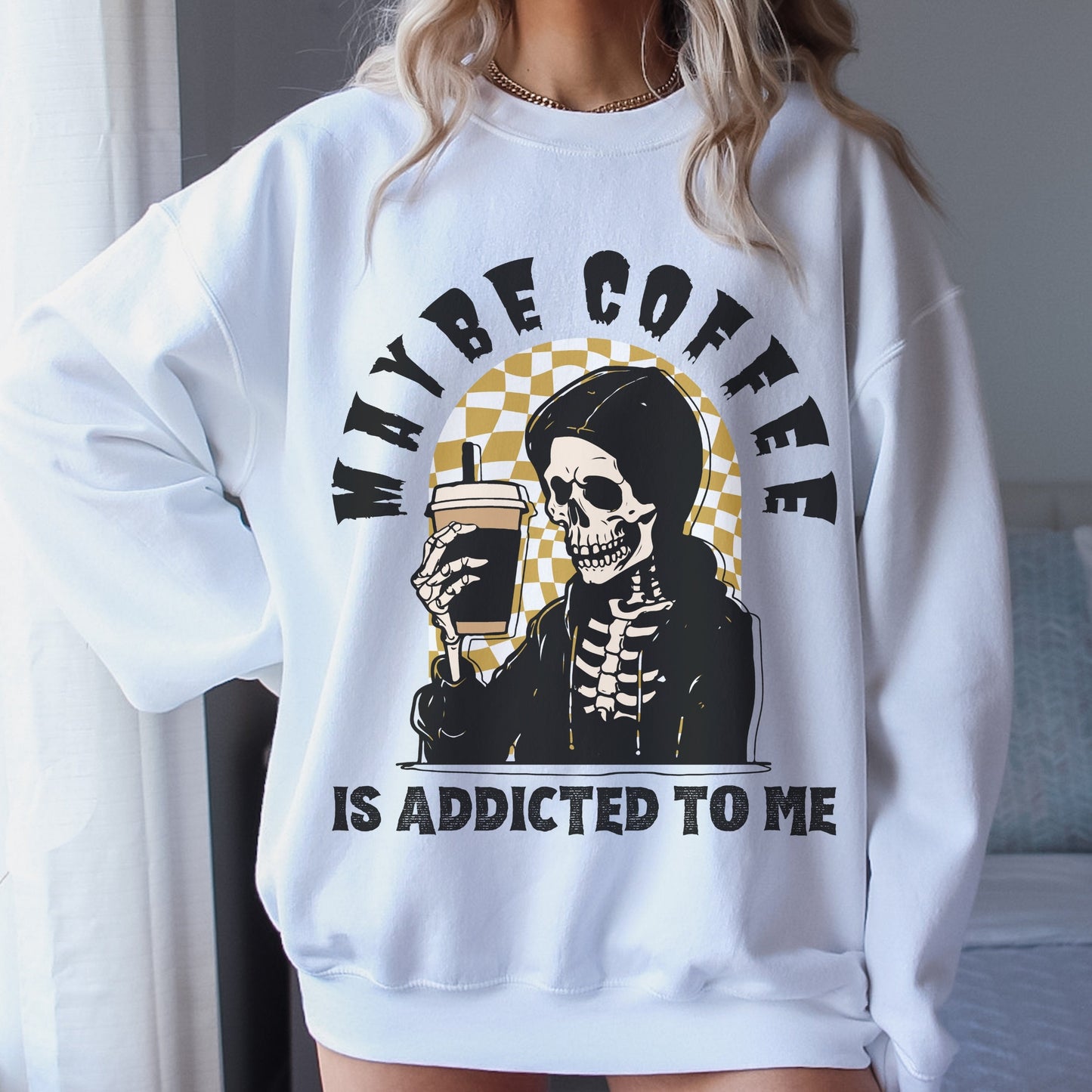 Coffee Skeleton Sweatshirt Funny Skelton Sweatshirt Graphic Sweatshirt Trendy Coffee Sweatshirt for Women Coffee Crewneck Sweatshirt Fall