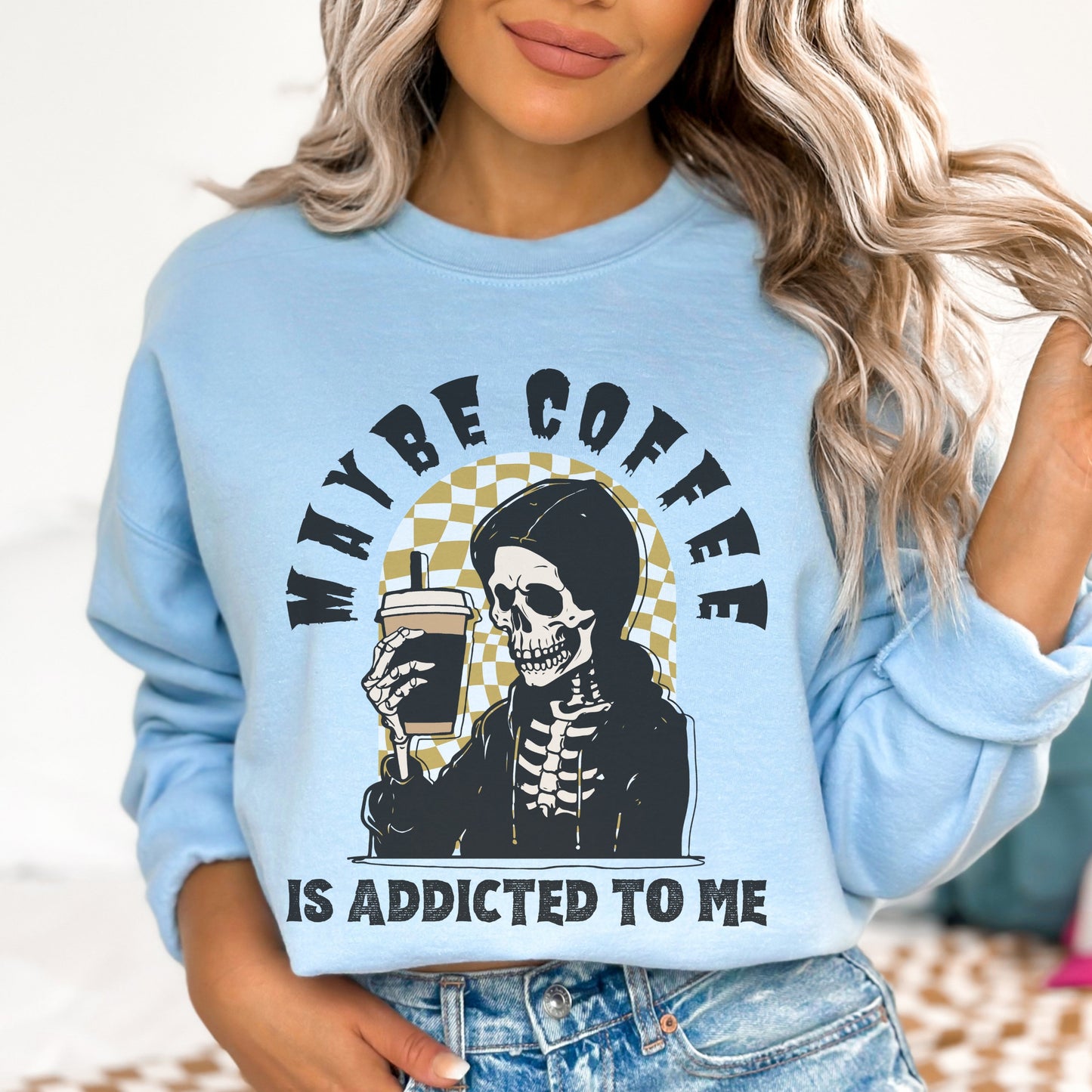 Coffee Skeleton Sweatshirt Funny Skelton Sweatshirt Graphic Sweatshirt Trendy Coffee Sweatshirt for Women Coffee Crewneck Sweatshirt Fall
