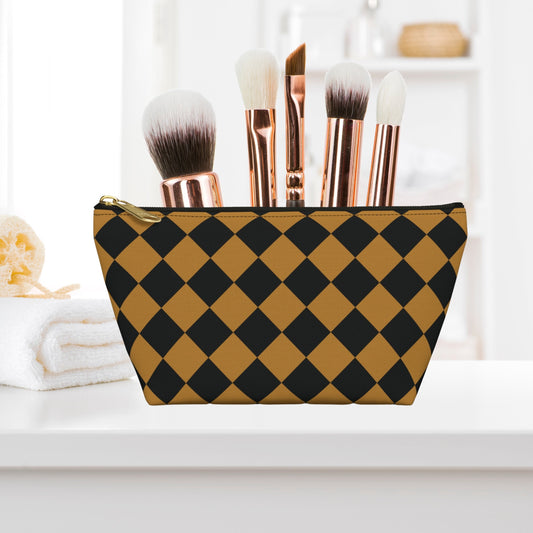 Checkered Makeup Bag Yellow Cosmetic Case, Cosmetic Travel Bag, Makeup Toiletry Bag Women, Checkered Makeup Accessory Tote, Makeup Lover